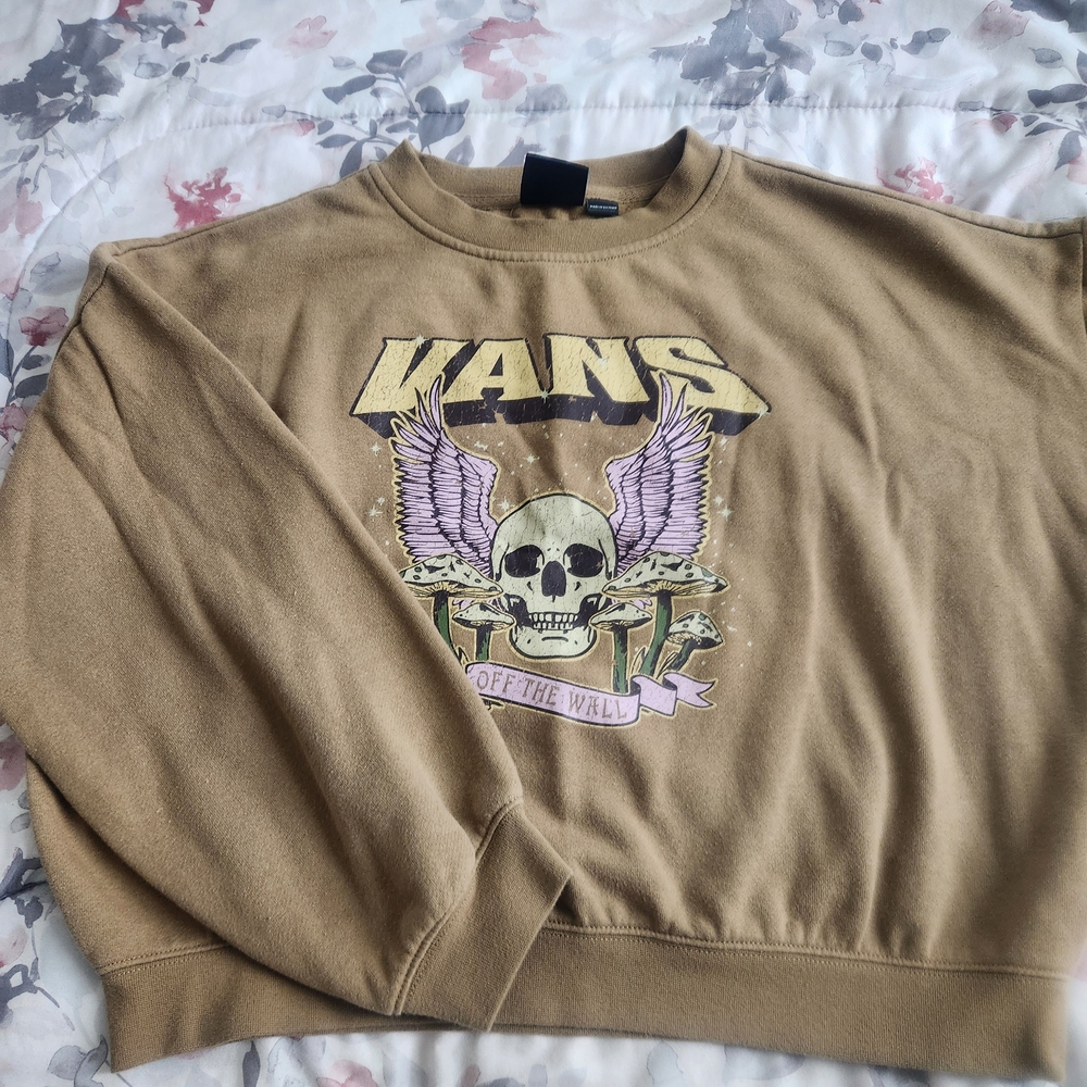 Vans Tan Sweatshirt with Skull and Wings Graphic